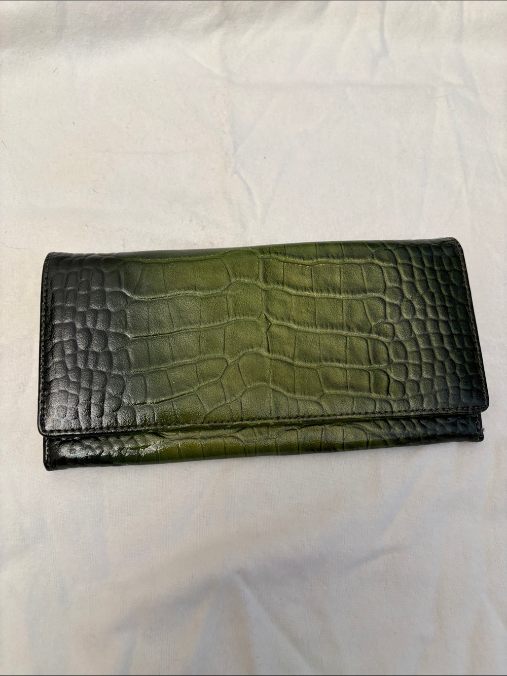 Nordstrom Croc-Embossed Green Leather Long Wallet